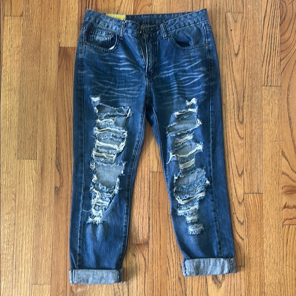 Machine Women's Boyfriend Jeans - Distressed Blue
